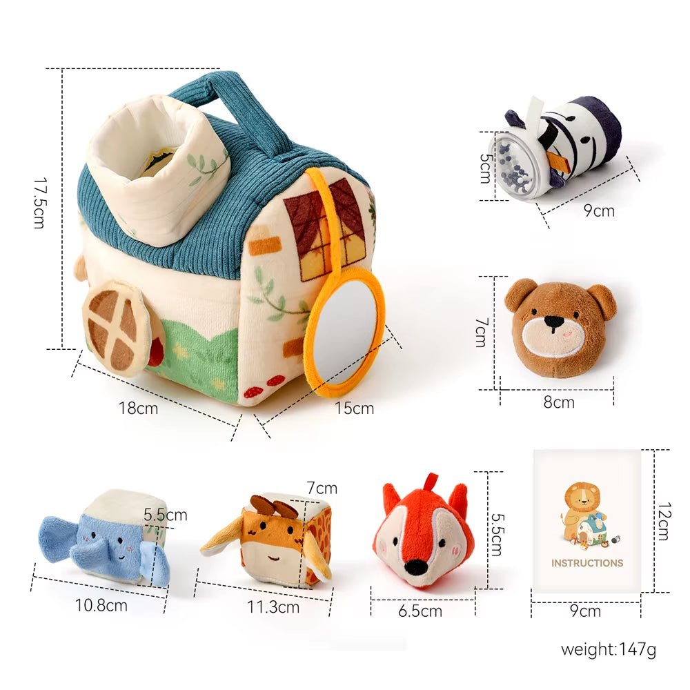 Baby Soft Plush Animals Farm Simulated Farm Animals House Set with Sound Animals Cognition Hand-Eye Coordination Training Toys
