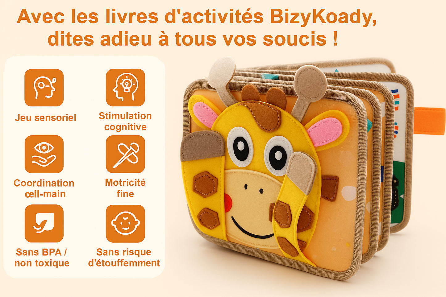 Jouet d’éveil pour bébé  Livre en tissu 3D « Girafe »