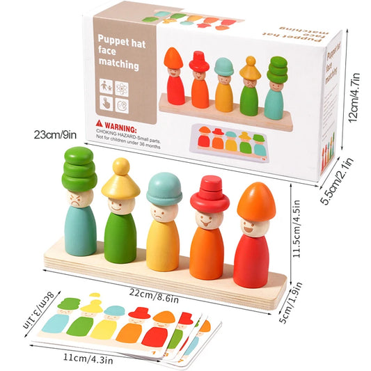 Color Sorting Toys Montessoris Wooden Early Learning Toys Fine Motor Skills Puppet Hat Face Match Creative Stacking Toys for Kid