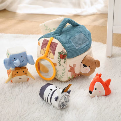 Baby Soft Plush Animals Farm Simulated Farm Animals House Set with Sound Animals Cognition Hand-Eye Coordination Training Toys
