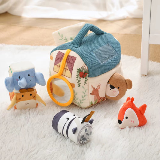 Baby Soft Plush Animals Farm Simulated Farm Animals House Set with Sound Animals Cognition Hand-Eye Coordination Training Toys